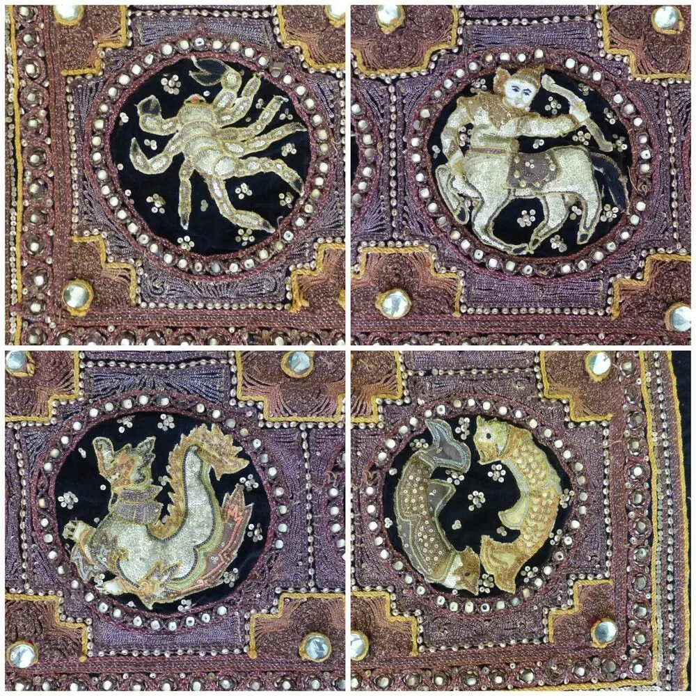 VTG THAI KALAGA Tapestry Astrological Zodiac Horoscope Hand Embroidered Beaded